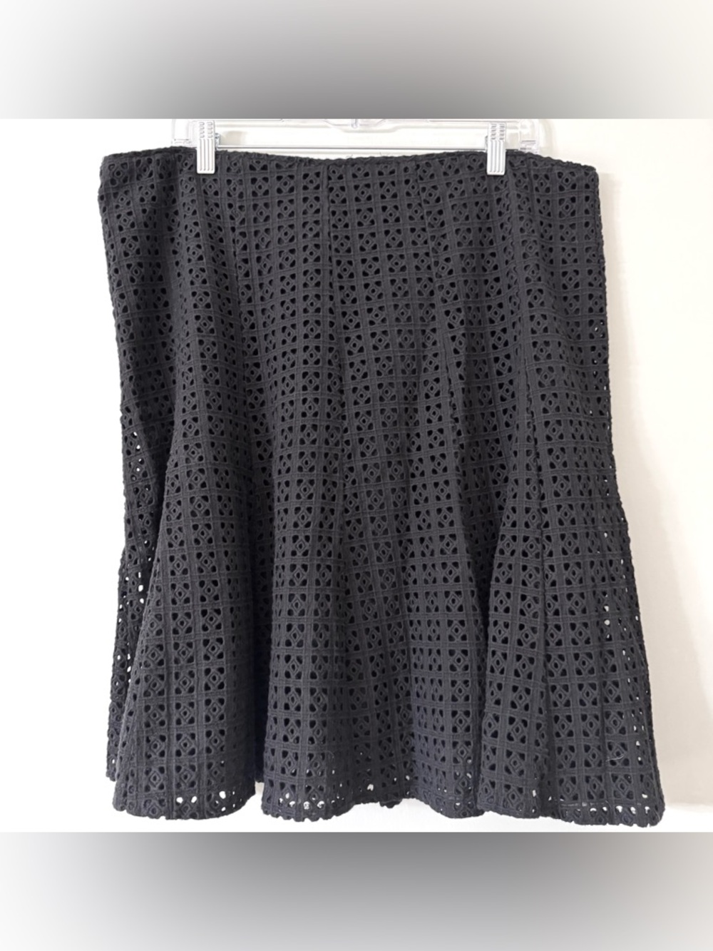 Investments Black Eyelet A-Line Skirt Sz 16 Boho Cottagecore 100% Cotton